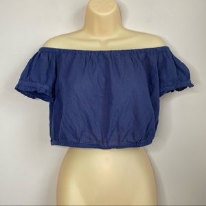 Aerie Off Shoulder Crop Top Dusty Blue Size Medium